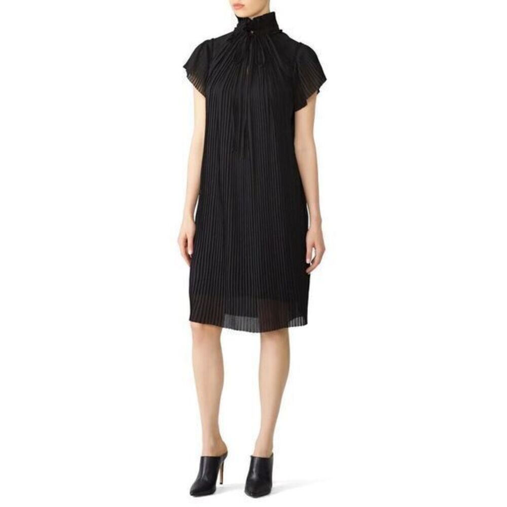 Rare!! Opening Ceremony Black Pleated Tie-Neck Short-Sleeve Dress - Picture 1 of 7